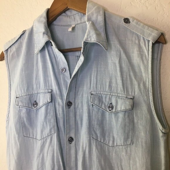 7 For All Mankind S Chambray Romper Light Blue Jea - Picture 3 of 8